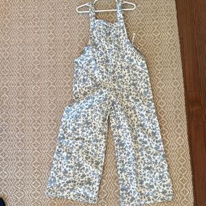 Mango Kids New Cotton Twill Overalls French Blue Toile Floral. Size Y8 / 128cm